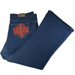 Out Jeans Bootcut Jeans Women's Red Embellished Pockets Blue Denim Flared Sz10